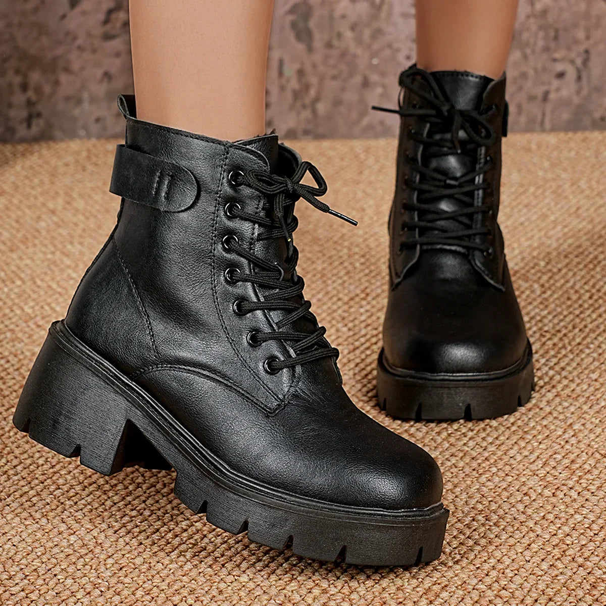 Women’s Lace-Up Chunky Sole Ankle Boots