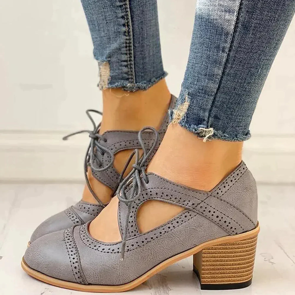 Women’s Lace-Up Mary Jane Block Heel Pumps