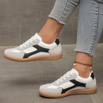 Women's Lace Up Panel Contrast Low Top Round Toe Sneakers