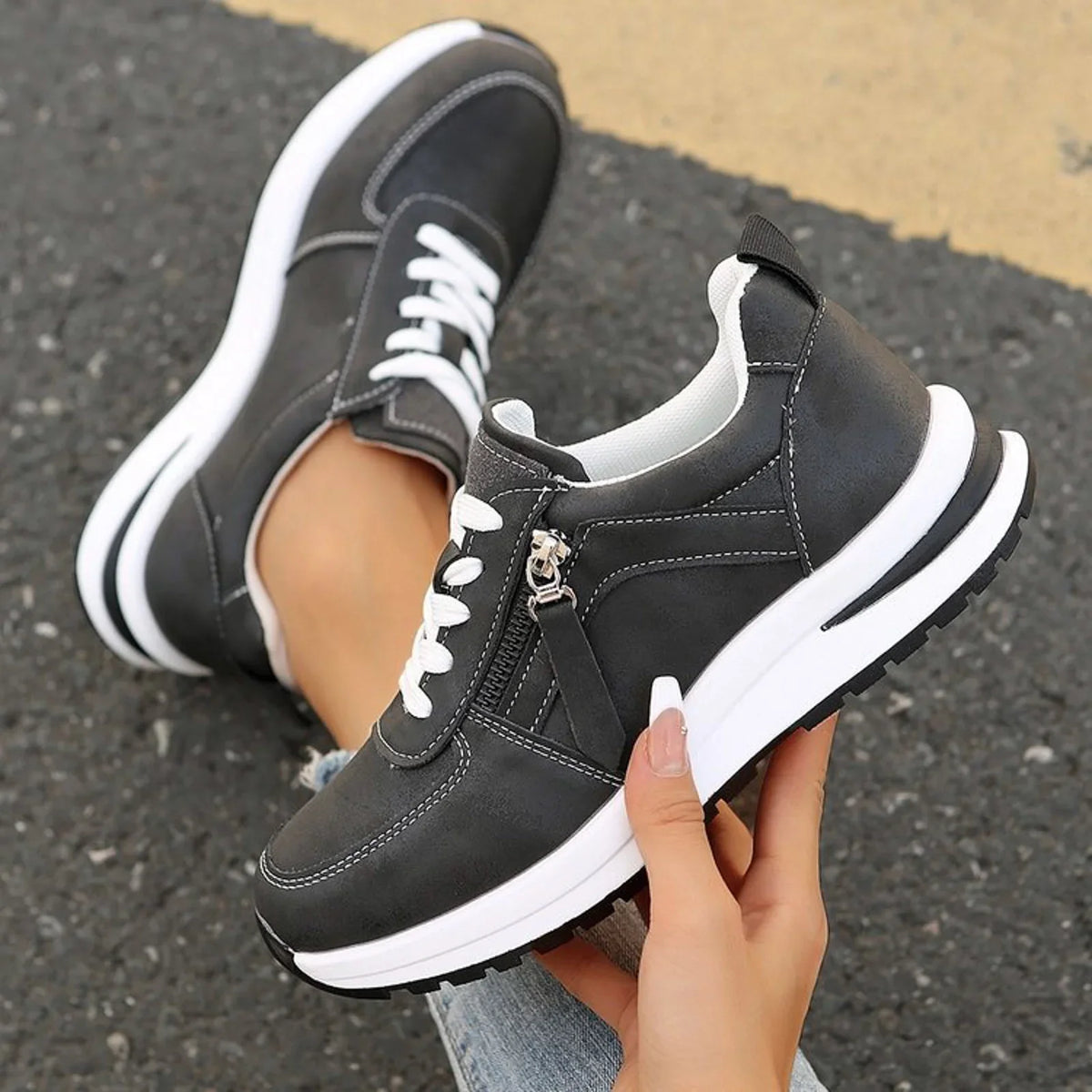 Women’s Lace Up Side Zipper Platform Sneakers