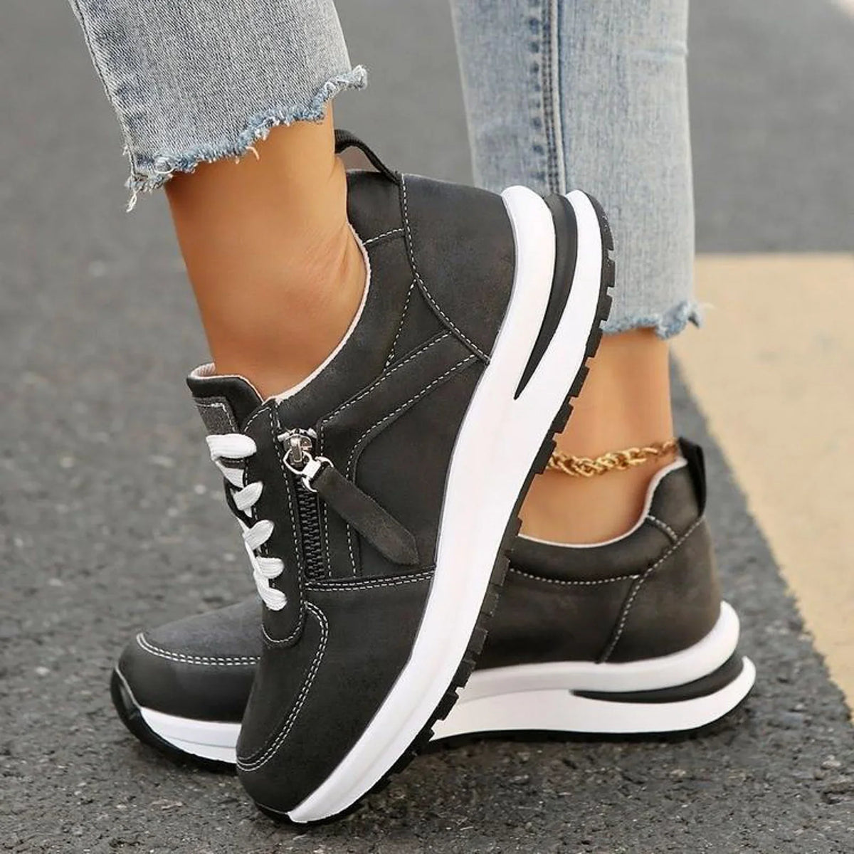 Women’s Lace Up Side Zipper Platform Sneakers