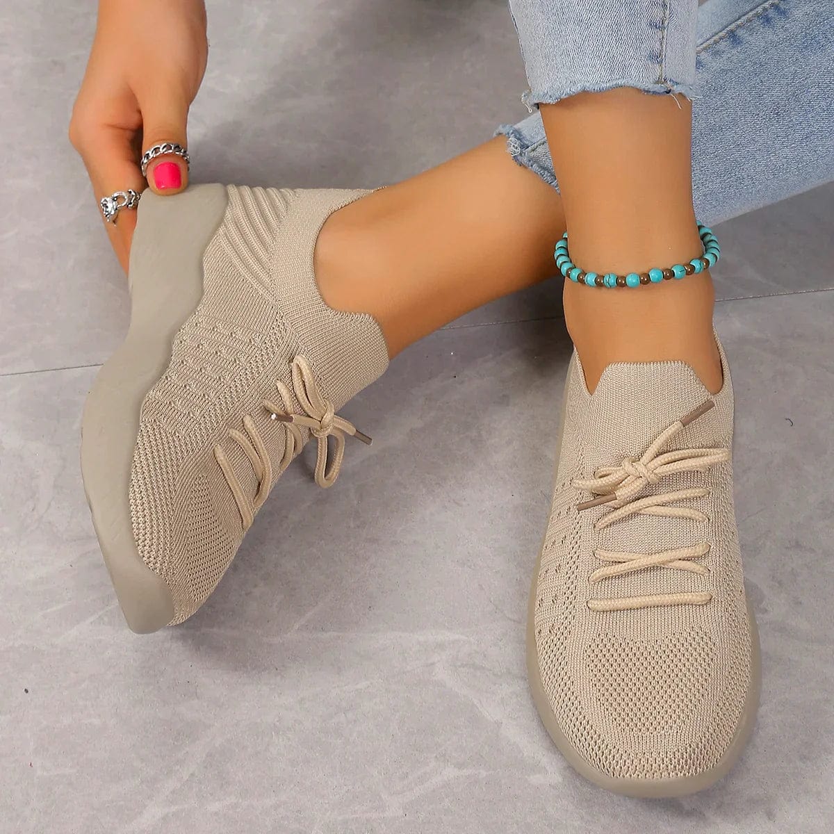 Women’s Lace Up Textured Upper Thick Sole Shoes