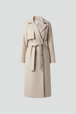 Women's Lapel Collar Belted Double Breasted Long Coat