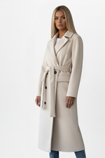 Women's Lapel Collar Belted Double Breasted Long Coat