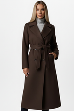 Women's Lapel Collar Belted Double Breasted Long Coat