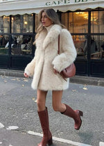 Women's Lapel Collar Long Sleeve Faux Fur Coat