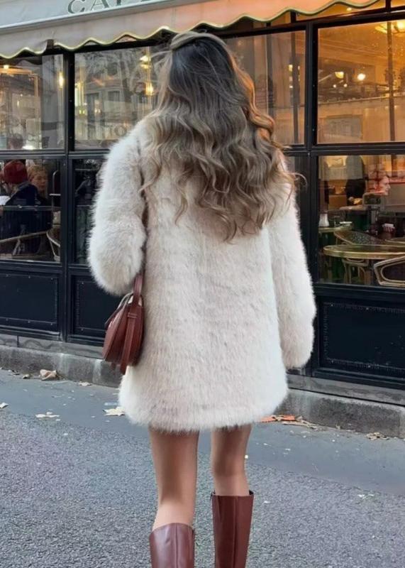 Women's Lapel Collar Long Sleeve Faux Fur Coat