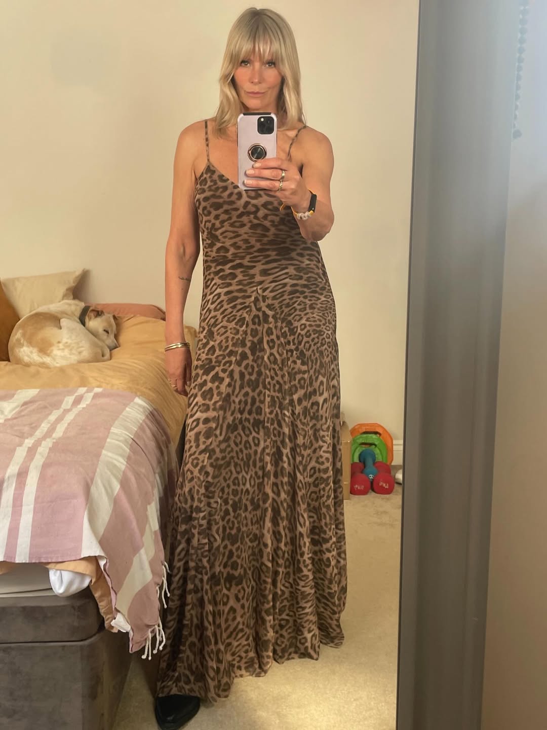 Women's Leopard Print Spaghetti Strap V Neck Pleated Maxi Sundress