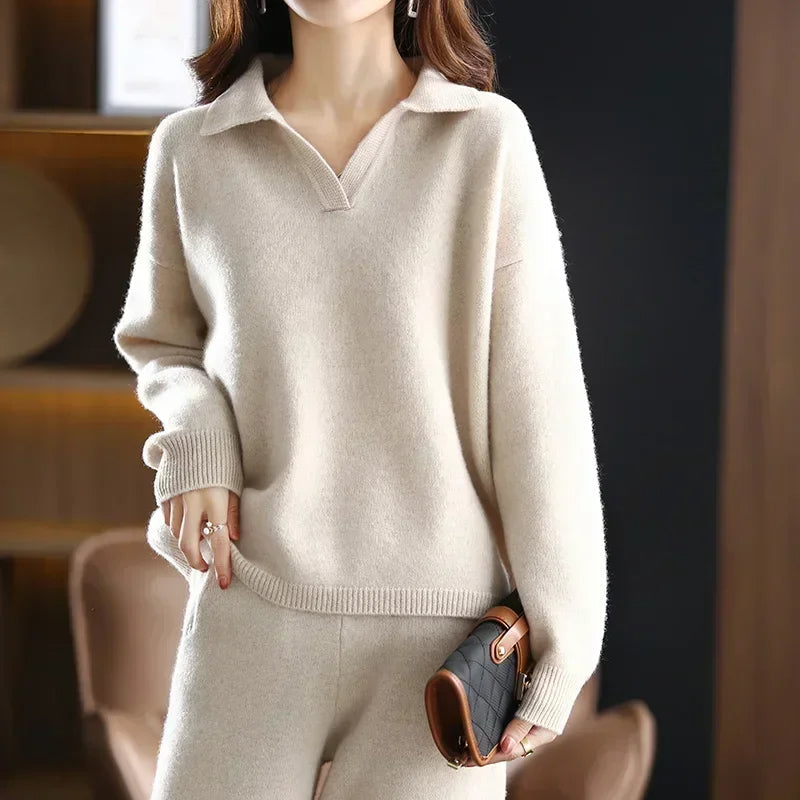 Women’s Long Sleeve Collared Knit Lounge Sweater