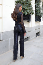 Women's Long Sleeve Crop Top And Pants Sequin Set