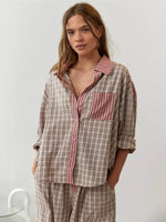 Women’s Long Sleeve Plaid Button Front 2 Piece Pajama Set