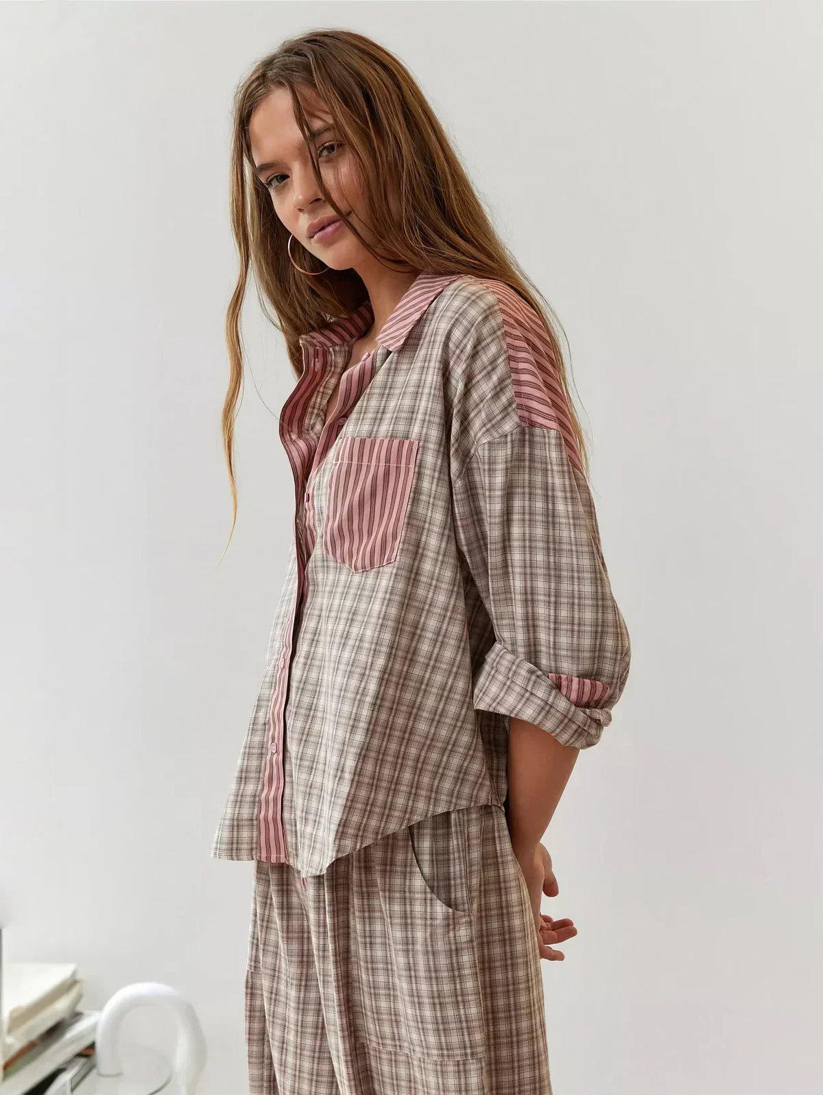 Women’s Long Sleeve Plaid Button Front 2 Piece Pajama Set