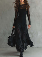 Women's Long Sleeve Ruffled Hem Maxi Dress