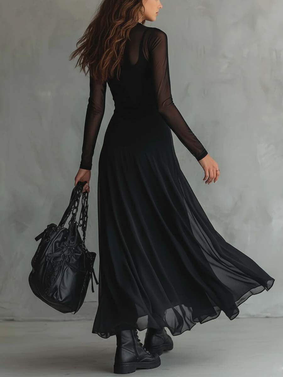 Women's Long Sleeve Ruffled Hem Maxi Dress