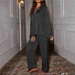 Women’s Long Sleeve Stripe Button Front 2 Piece Pajama Set