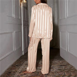 Women’s Long Sleeve Stripe Button Front 2 Piece Pajama Set
