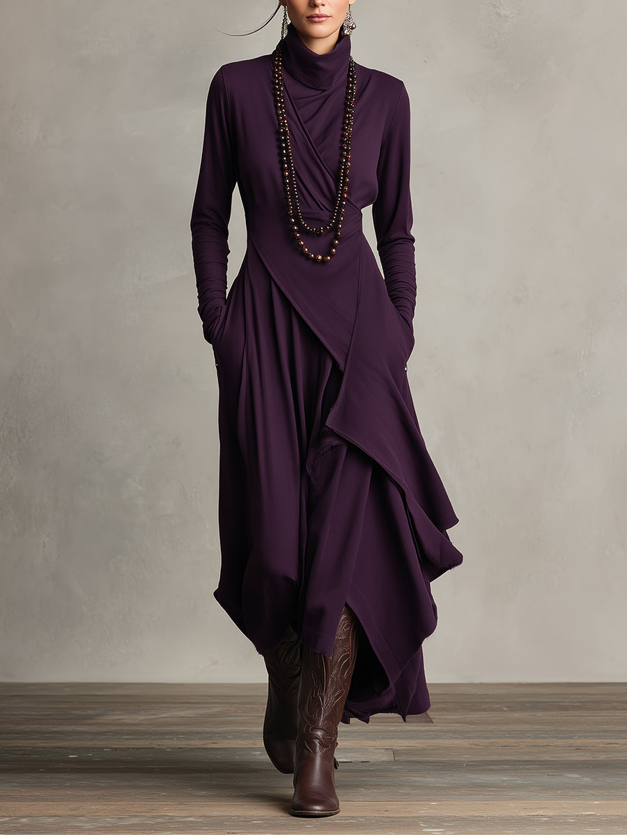 Women’s Long Sleeve Turtleneck Wrap Maxi Dress