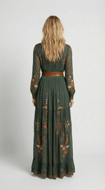 Women's Long Sleeve V Neck Boho Maxi Dress