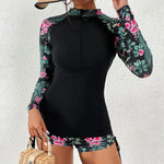 Women’s Long Sleeve Zip Front Two Piece Swimsuit Set