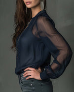 Women’s Long Sleeve Zip Front V-Neck Blouse