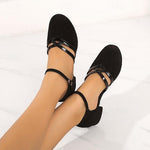 Women's Mary Jane Round Toe Buckle Strap Cross Strap Block Heel Shoes