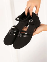 Women's Mary Jane Round Toe Buckle Strap Cross Strap Block Heel Shoes