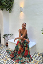 Women's Maxi Marble Print Strapless Gathered Wedding Guest Dress
