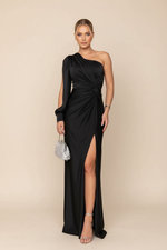 Women's Maxi One Shoulder Draped Side Slit Wedding Guest Dress