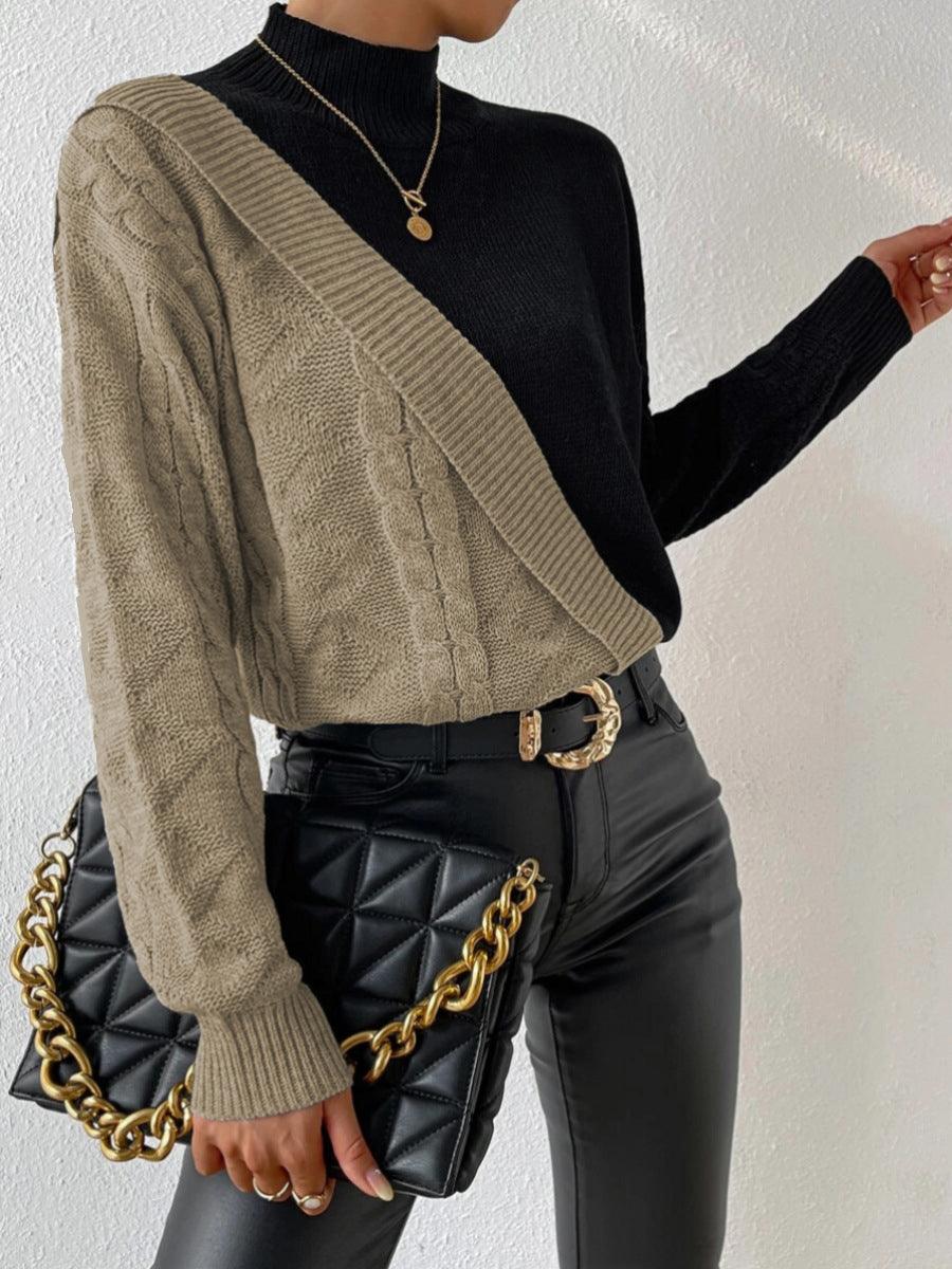 Women's Mock-Neck Asymmetric Cable Knit Sweater