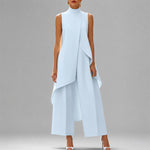Women's Mock Neck Asymmetrical Overlay Two-Piece Set
