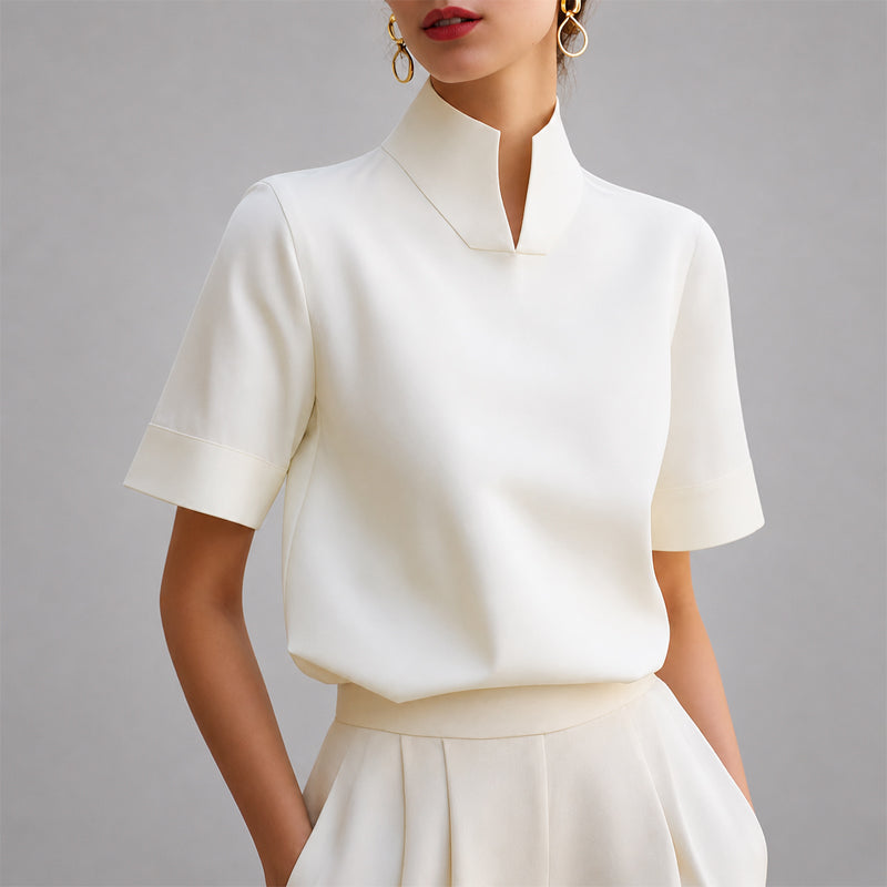 Women's Mock Neck Short Sleeve Blouse