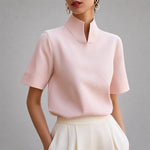 Women's Mock Neck Short Sleeve Blouse