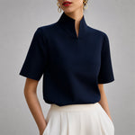 Women's Mock Neck Short Sleeve Blouse