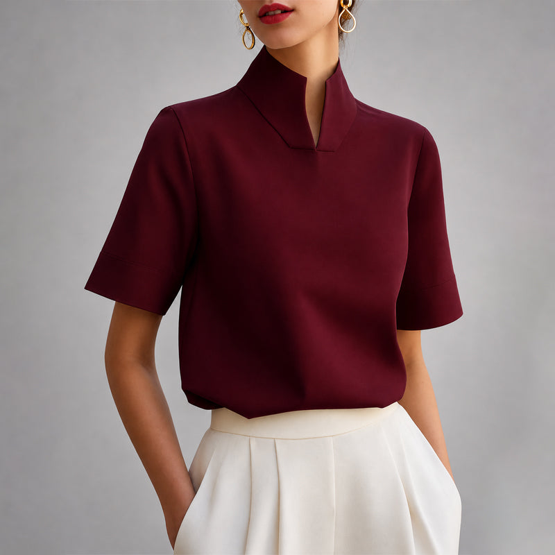 Women's Mock Neck Short Sleeve Blouse