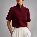 Women's Mock Neck Short Sleeve Blouse