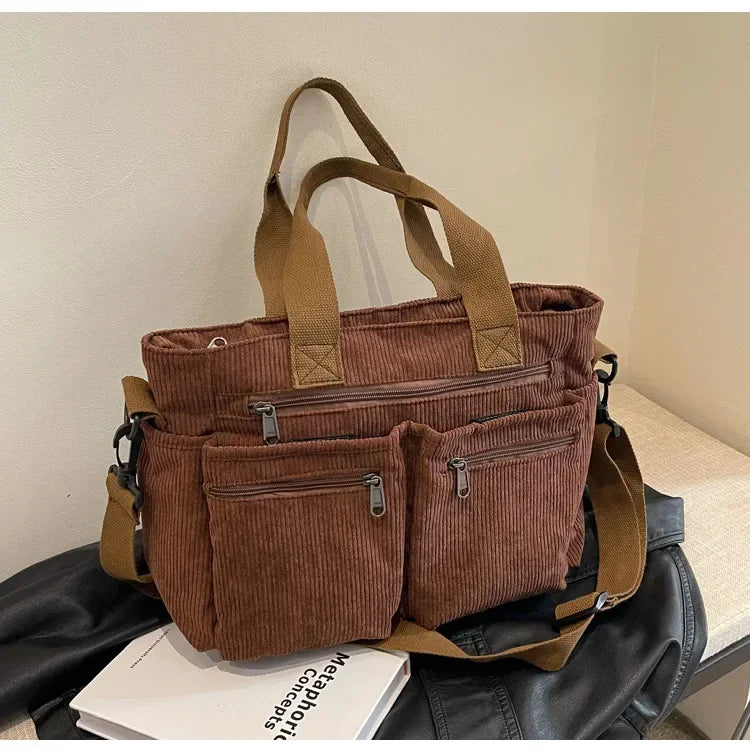 Women’s Multi Pocket Corduroy Crossbody Bag