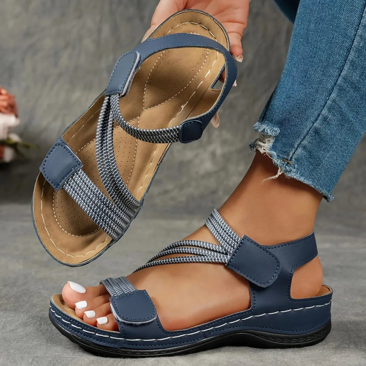 Women's Multi-Strap Hook-and-Loop Braided Slingback Wedge Sandals
