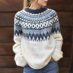 Women’s Nordic Pattern Crew Neck Long Sleeve Knit Sweater