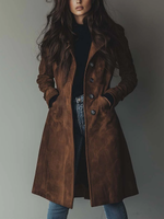 Women's Notched Lapel Button-Front Trench Coat