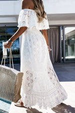 Women’s Off Shoulder Eyelet Tiered Maxi Summer Dress
