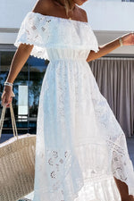 Women’s Off Shoulder Eyelet Tiered Maxi Summer Dress