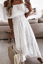Women’s Off Shoulder Eyelet Tiered Maxi Summer Dress