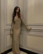 Women's Off Shoulder Long Sleeve Glitter Evening Maxi Dress