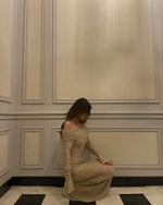 Women's Off Shoulder Long Sleeve Glitter Evening Maxi Dress