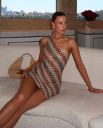 Women's One-Shoulder Multicolor Wave Pattern Mini Dress