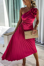 Women’s One Shoulder Pleated Midi Wedding Guest Dress
