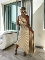 Women’s One Shoulder Pleated Midi Wedding Guest Dress