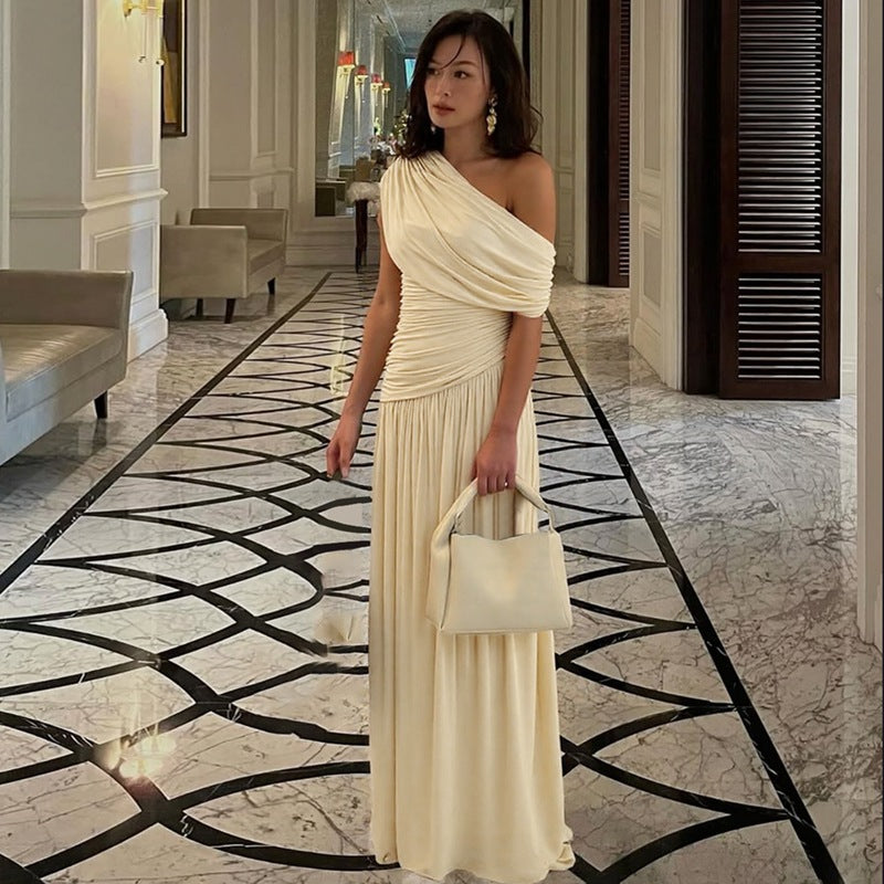 Women's One-Shoulder Ruched Maternity Maxi Dress