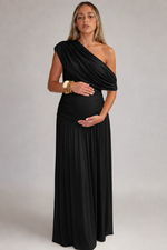 Women's One-Shoulder Ruched Maternity Maxi Dress
