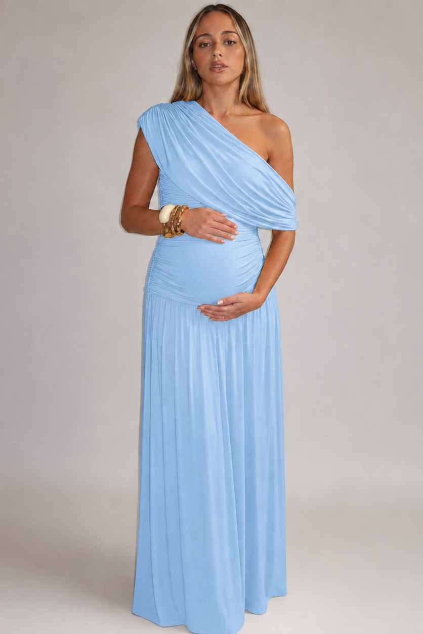 Women's One-Shoulder Ruched Maternity Maxi Dress